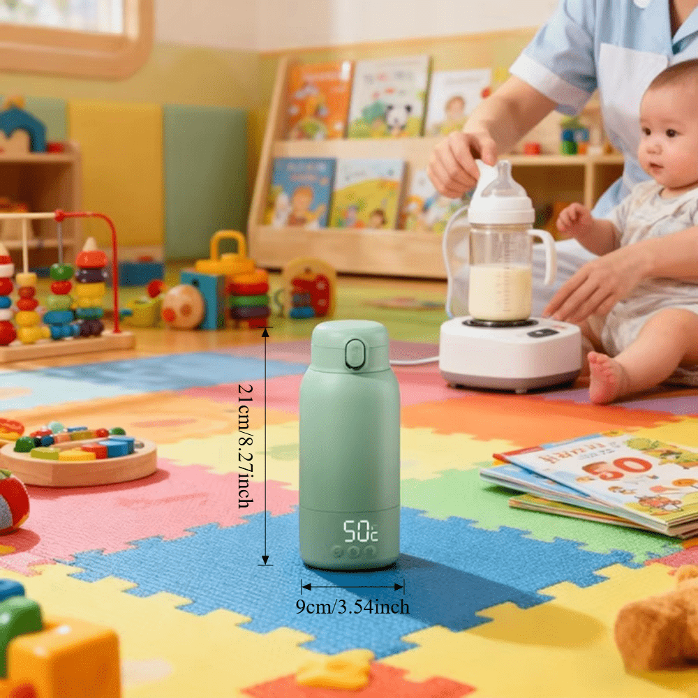 Portable Baby Bottle Warmer with Dual Heating Modes, 17oz Rapid Heating for Breast Milk & Water, Cordless Travel & Outdoor Bottle Warmer for On-the-Go Feeding, Green