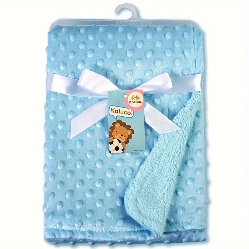 Double-Layer Bubble Stroller Blanket & Baby Outing Wrap, Soft Warm Solid Color Doudou Blanket for Newborns & Infants, 6 Colors Including Grey Pink Blue Green White & Purple