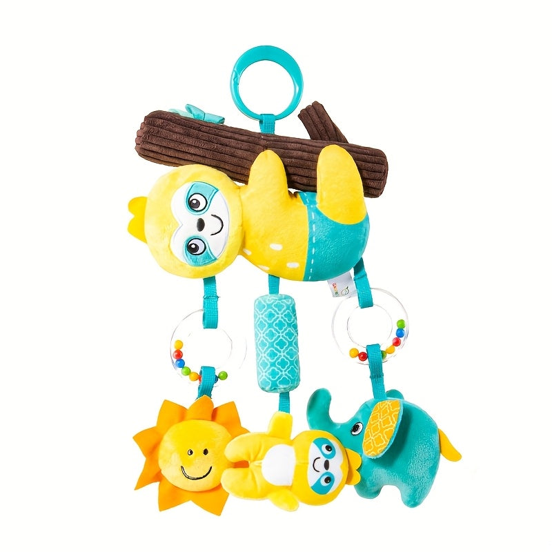 Baby Hanging Toy Wind Chime Pendant, Cute Animal Crib & Car Seat Hanging Decoration Bell for Newborns, Stroller & Bedside Sensory Toy, Blue Chameleon & Yellow Squirrel