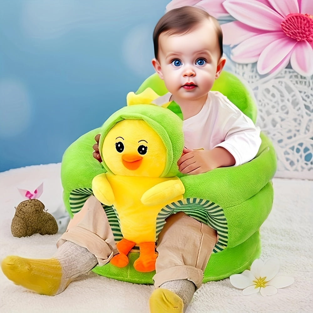 Baby Sit-Me-Up Floor Seat, Cute Plush Infant Sitting Support Chair for Learning to Sit & Feeding, Comfortable Baby Sofa Floor Seat for Babies 4+ Months, Machine Washable, Green & Rose