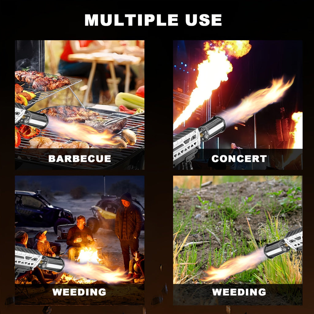 Propane Torch Gun - 800,000 BTU Adjustable Flamethrower for BBQ Searing, Charcoal Lighting, Camping, Weed Control & Fire Starting - Black & Silver (Propane Tank Not Included)