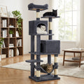 61-Inch Multi-Level Cat Tree Tower – Plush Cat Condo with 5 Scratching Posts 2 Perches 2 Caves Hammock & Pompoms for Indoor Cats in 7 Colors