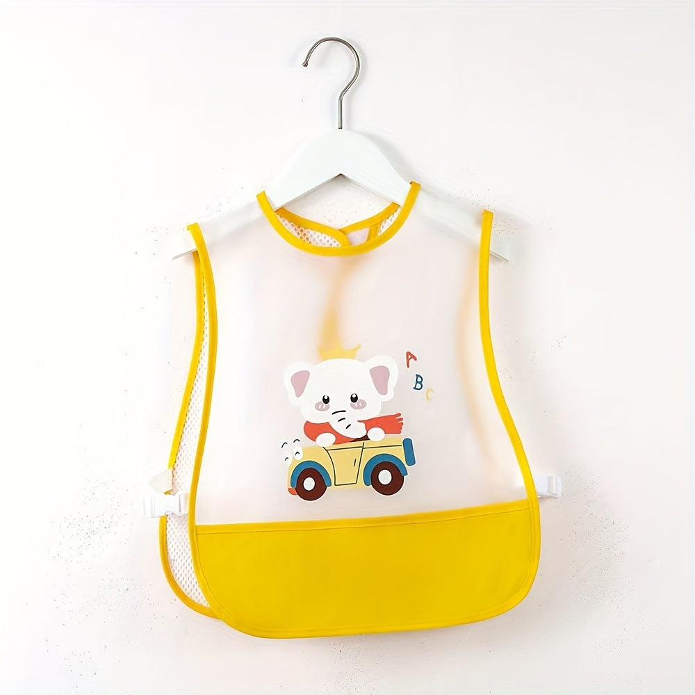 Toddler Feeding Bib with Extra-Large Catch Pocket, Adjustable Long Suspender Mealtime Bib for Kids Ages 1-4, Reusable Easy-Clean Preschool Mealtime Protector for Boys & Girls