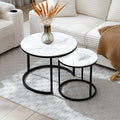 Nesting Coffee Table Set of 2 – Modern Faux Marble Round Tables with Gold Frame Space-Saving Living Room Furniture in White Gray Black Walnut