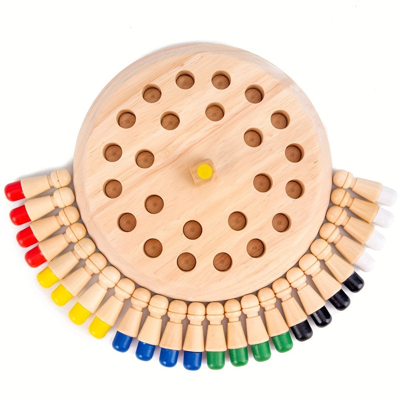 FHZUG Educational Wooden Memory Matching Game - Chess Board with Colorful Pegs, Memory Skills Puzzle for Kids - Classic Durable Design - Holiday & Birthday Gift