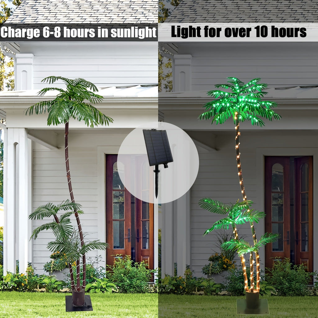 7ft Solar Artificial Palm Tree with 260 LED Lights, 8 Lighting Modes & Timer, Weather-Resistant Heavy Metal Base, Outdoor Decor for Patio Pool Tiki Bar Beach Yard, Christmas Party Decoration