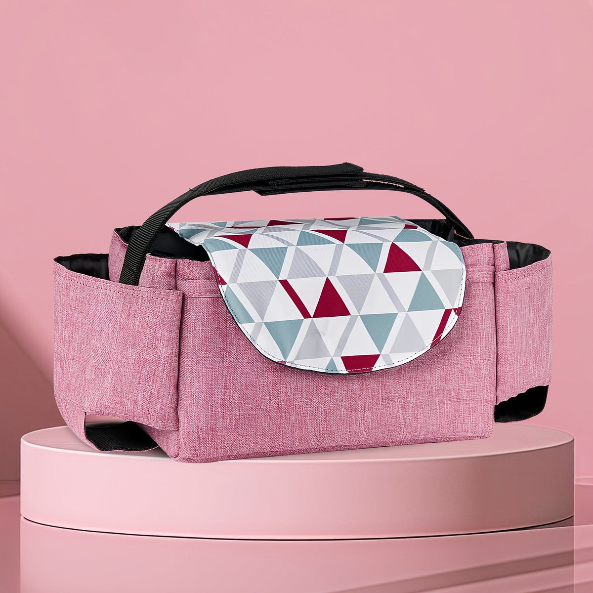 Portable Stroller Storage Bag, Large Capacity Polyester Organizer for Bottles Diapers & Essentials, Multifunctional Baby Stroller Bag for Home & Outings, Triangle Style