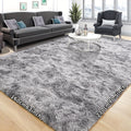 Ultra Soft Plush Tie-Dye Area Rug – Thick Fluffy 63”×90.5” Living Room & Bedroom Rug Easy Care in Light Gray Dark Gray Light Pink & Black