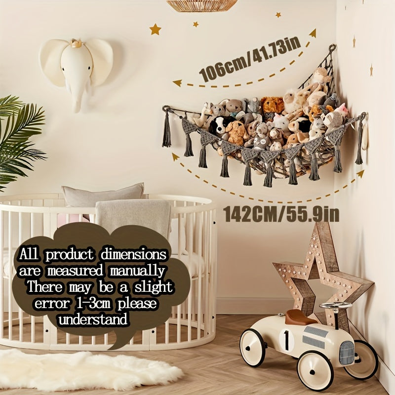 Macrame Stuffed Animal Storage Net Hammock Extra Large, Boho Plush Toy Organizer Holder for Kids Room Nursery Wall Decor, Fits Small & Large Stuffed Animals, Dreamcatcher Style