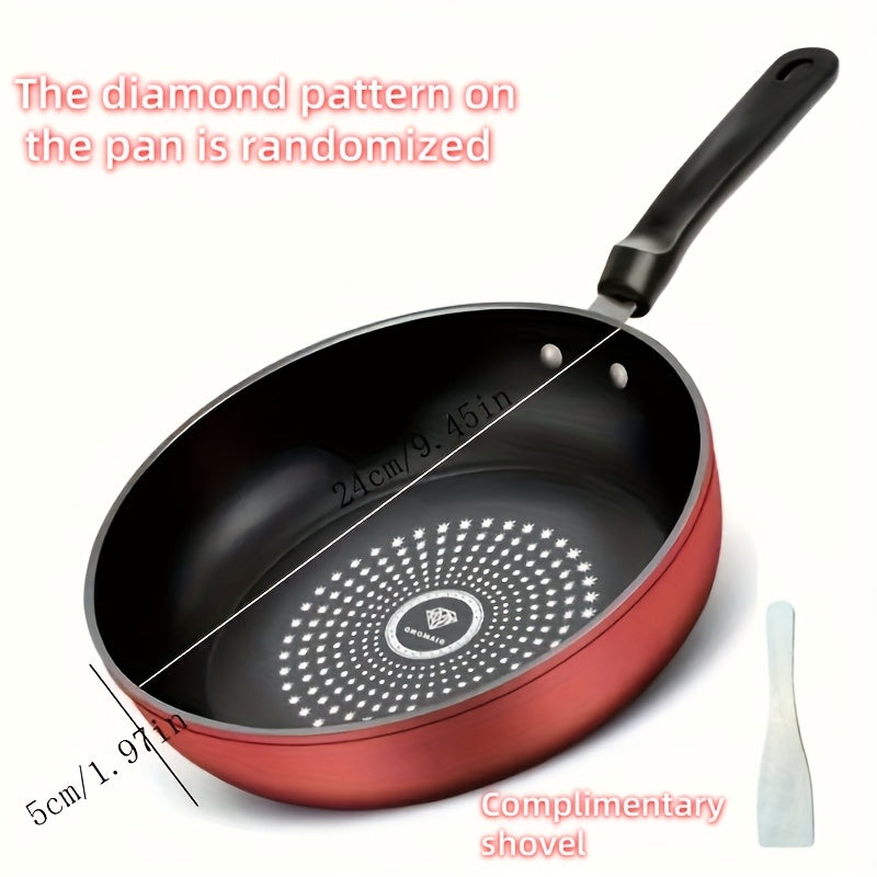 Cast Iron Skillet Nonstick Fry Pan - Induction Compatible, Lightweight & Smokeless - Diamond Pattern - For Gas & Smooth Stovetops - Steak, Pancakes & Breakfast - Red