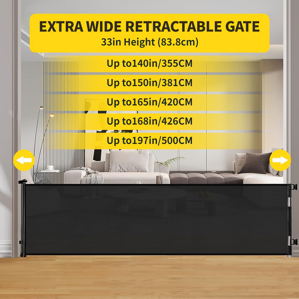 VERASTE Retractable Mesh Safety Gate, 33"/41" Tall Baby & Pet Gate for Doorways, Stairs & Hallways, Indoor & Outdoor Use, Multiple Width Options, Black, White & Gray