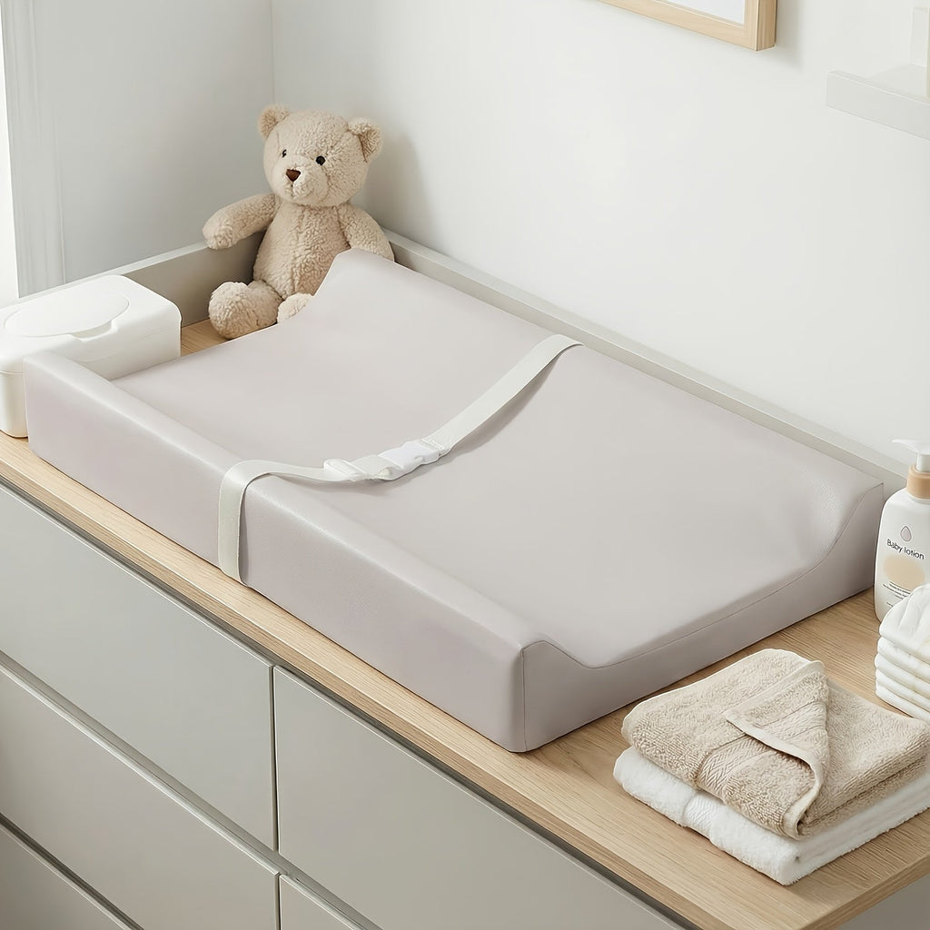 PASAMIC Secure Grip Baby Diaper Changing Pad for Dresser, Waterproof & Wipeable Contoured Changing Pad, Standard Size 15.74 x 31.1 Inch, Non-Slip Baby Changing Mat for Dresser Top, Grey, Beige & Pink