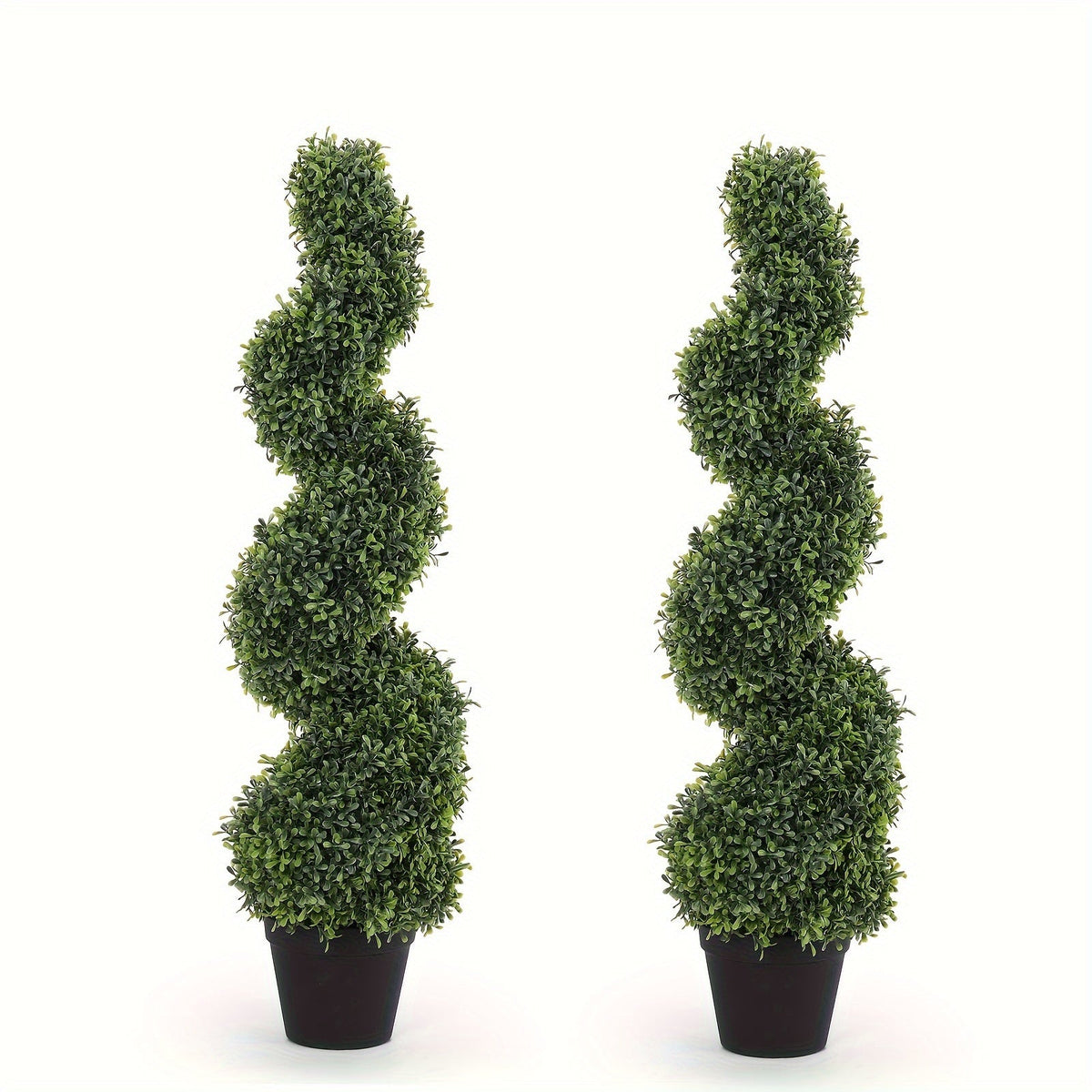 Artificial Spiral Topiary Trees 2pcs 3FT or 4FT, Faux Boxwood Cedar Outdoor Fake Plants All-Year Green for Porch Entryway Patio Garden Indoor Decor, Light Green Dark Green Milan Leaf