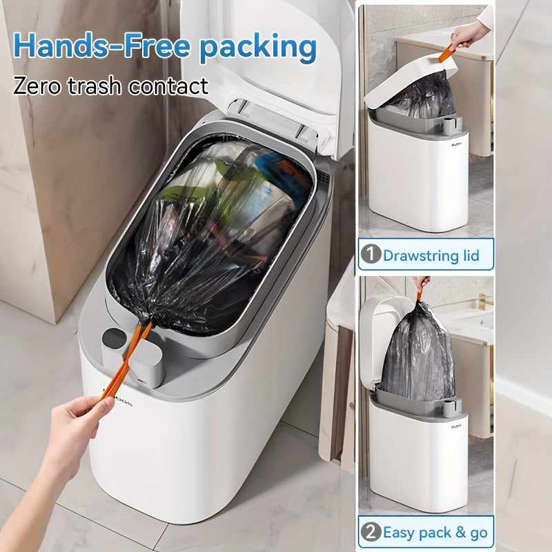 Automatic Sensor Trash Can with Drawstring Bags - Touchless Infrared, Self-Suctioning Bag, Slim Odor-Blocking Lid for Bathroom, Kitchen, Bedroom & Office - 1, 2 & 3 Pack