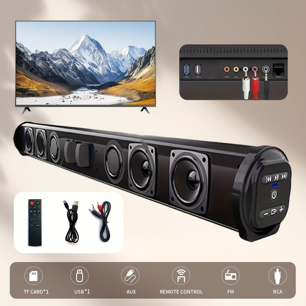 4D Surround Sound Speaker System with Hi-Fi Subwoofer - Wired & Wireless, IR Remote Control, Portable Soundbar for TV Computer Laptop Home Theater - Black