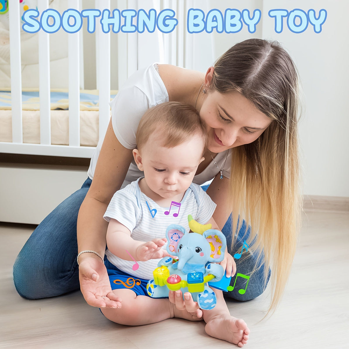 Baby Musical Plush Toy for 0-12 Months, Early Bilingual Learning Toy with Light Music & Squeak for Tummy Time, Blue Elephant Pink Elephant & Pink Bunny, Easter Christmas Birthday Gift for Baby Boys & Girls