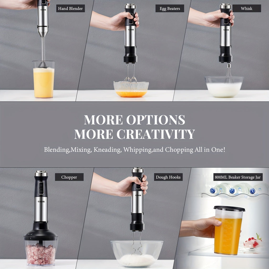 7-in-1 Immersion Blender 1000W with 20 Speeds & Turbo - Titanium Blades, BPA-Free, Dough Hooks, Egg Beaters, Whisk, 27oz Beaker & 20oz Chopper, Scratch-Resistant Hand Blender for Kitchen