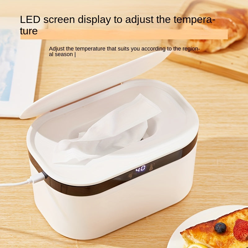 USB Portable Wet Wipe Warmer Heater, Constant Temperature Even Heating Moisturizing Tissue Dispenser Heater, Prevents Drying Reusable Baby Wipe Warmer for Diaper Changes, White
