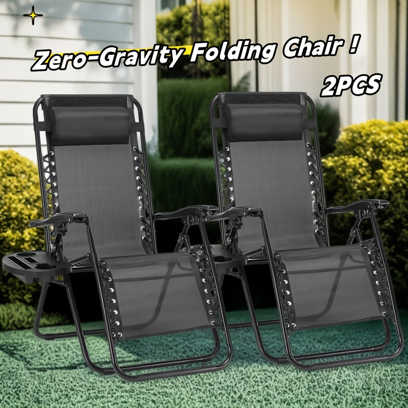Outdoor Zero Gravity Reclining Chair with Cushion & Cup Holder – Foldable Padded Metal Frame Lounge Chair for Beach Camping Grass (1 or 2 Pack)