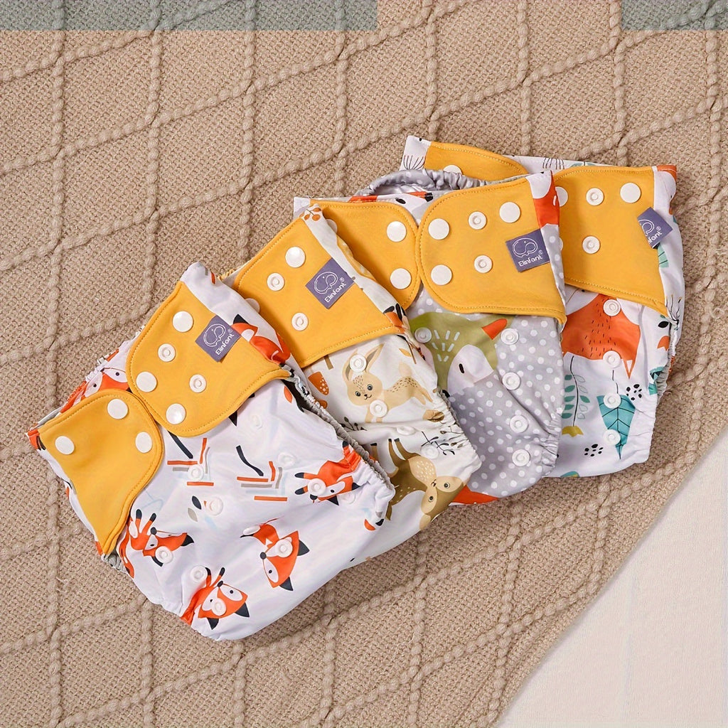 8-Piece Baby Cloth Diaper Set, Super Absorbent Breathable Washable & Reusable One-Size Cloth Diapers with 8 Inserts, Fits 6.6-33 lbs, Animal & Plant Styles, Holiday Gift
