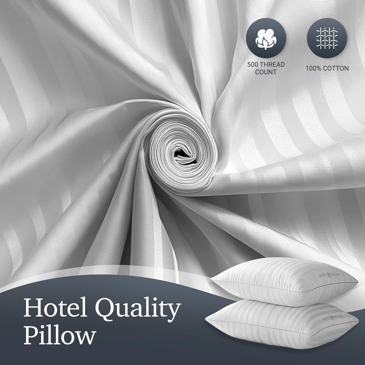 Feather Down Bed Pillows Set of 2 500 Thread Count 100% Cotton Hypoallergenic Breathable Hotel Collection for Back and Side Sleepers Standard Queen King White