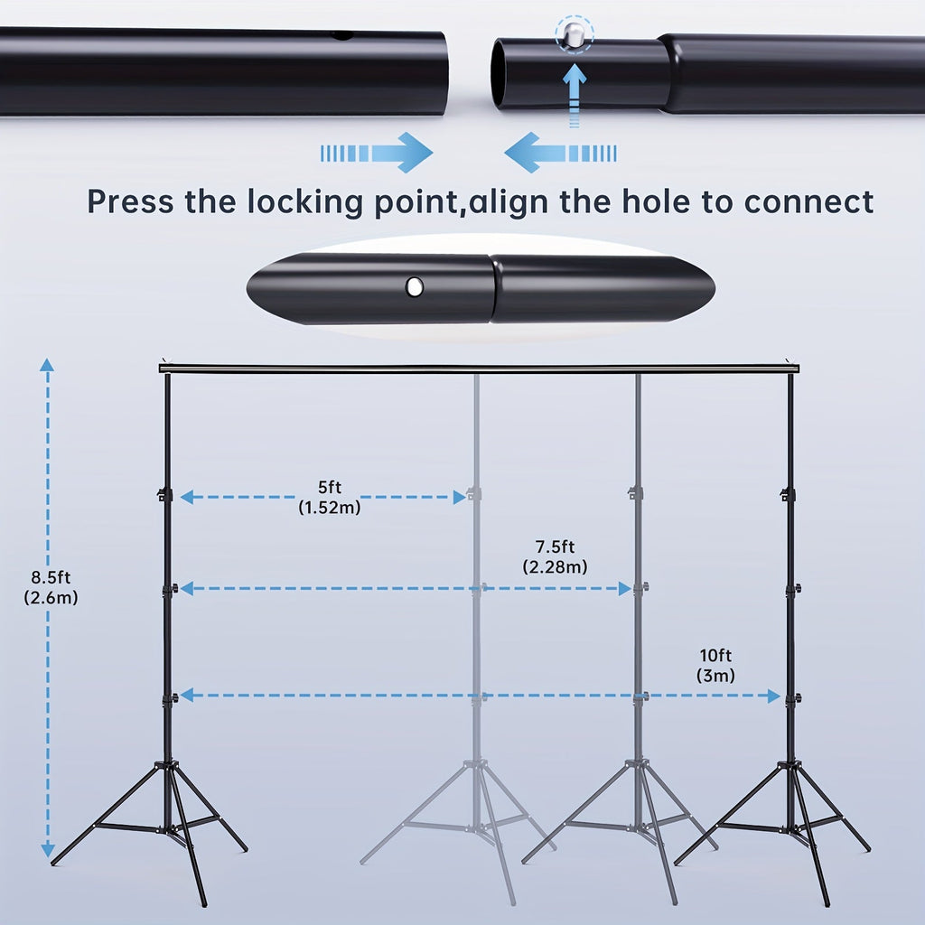 8.5 x 10ft Adjustable Photo Backdrop Stand Kit with Carrying Bag - Background Support System for Photography, Video Studio, Parties, Events & Advertising Display