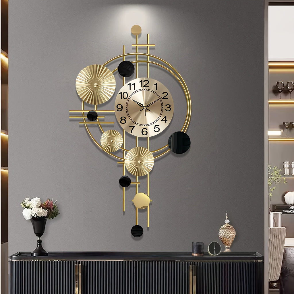 3D Metal Wall Art Clock – 30.7 × 17.7 Inch Silent No-Tick Decorative Modern Large Wall Clock for Living Room & Bedroom in Gold