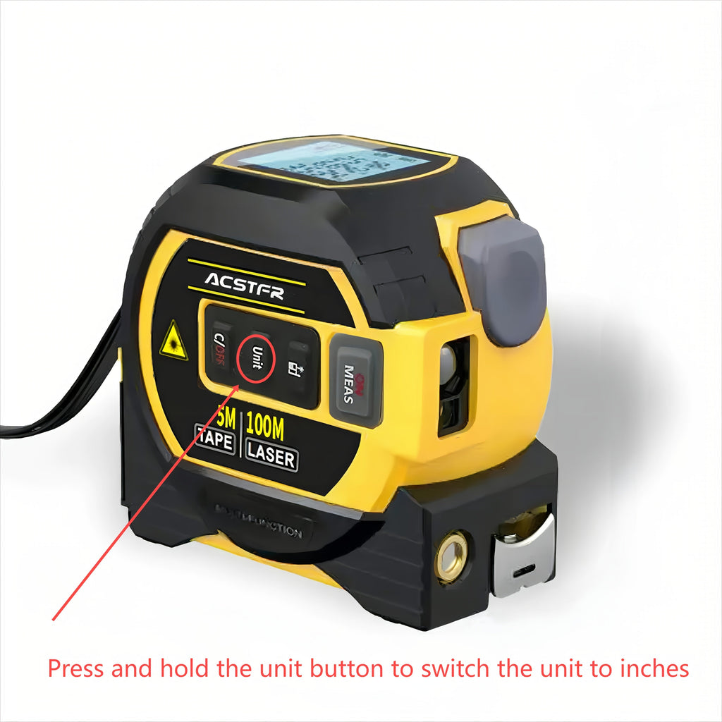 3-in-1 Laser Tape Measure – High-Precision Digital Laser Rangefinder + 16.4ft Steel Tape + Cross Laser Marking Tool (328ft Range, AAA Batteries Included)
