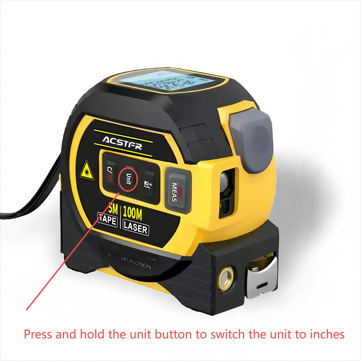 3-in-1 Laser Tape Measure – High-Precision Digital Laser Rangefinder + 16.4ft Steel Tape + Cross Laser Marking Tool (328ft Range, AAA Batteries Included)