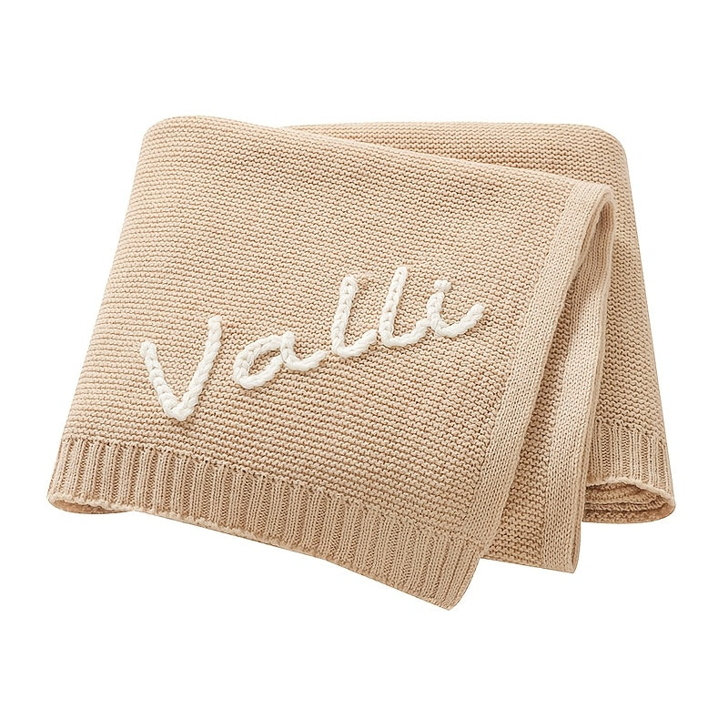 Personalized Hand-Embroidered Baby Name Knitted Blanket, Custom Name & Birthday Keepsake Blanket, 17 Color Options, Unique Baby Shower Birthday & Newborn Gift