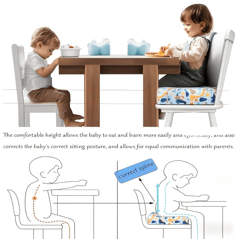 Portable Kids Dining Booster Seat Cushion, Cartoon Animal Dinosaur World Print High Density Foam Non-Slip Safe Chair Pad with Detachable Cover, Fits Most Chairs for Home Outdoor & Bench Use