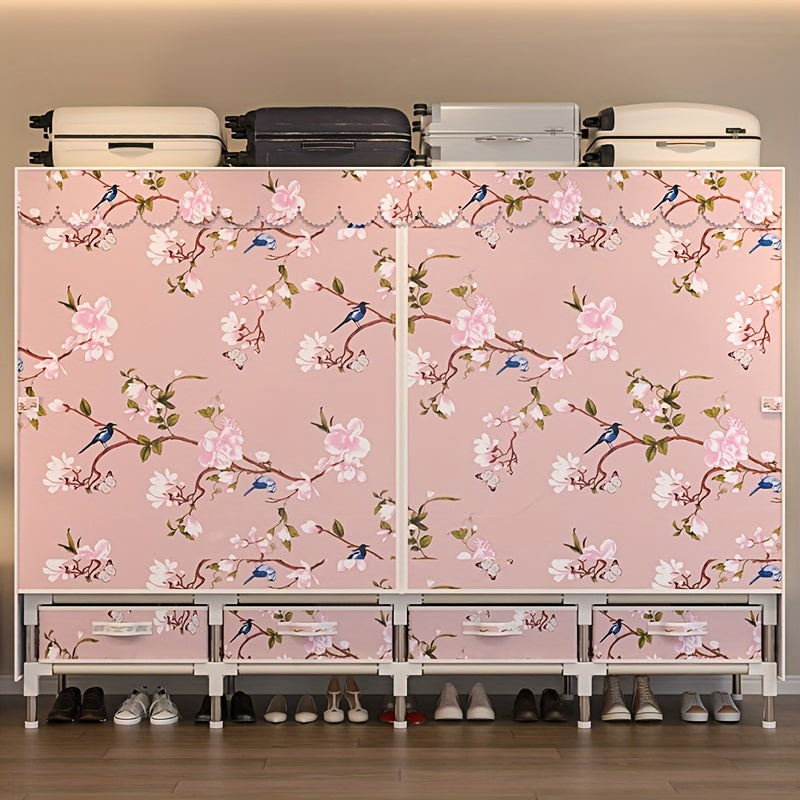 AOSENKO Fabric Wardrobe Closet - Full Steel Frame, 4 Reinforced Hanging Rods, Drawers Included, Easy Assembly - Rental, Dorm & Study Storage - Multiple Sizes & Patterns
