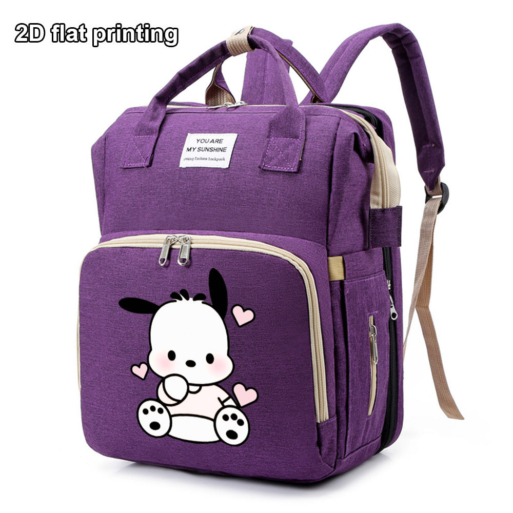 Cute Cartoon Puppy Print Diaper Backpack, Large Capacity Baby Bag for Daily Travel & Outdoor Activities, Stylish Mom & Dad Baby Bag, Black Purple & Grey