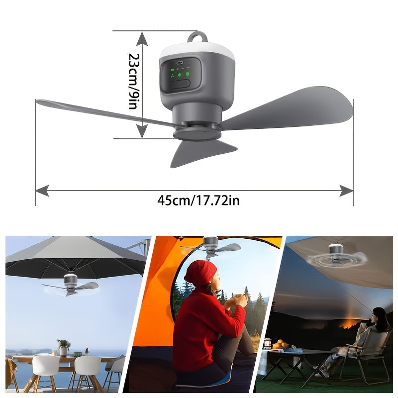 12000mAh Camping Fan with LED Light & Remote Control - 4 Speeds, 8-Hour Timer, Up to 30 Hours Runtime, Rechargeable Battery Ceiling Fan for Tent Outdoor Indoor Bedroom - Grey