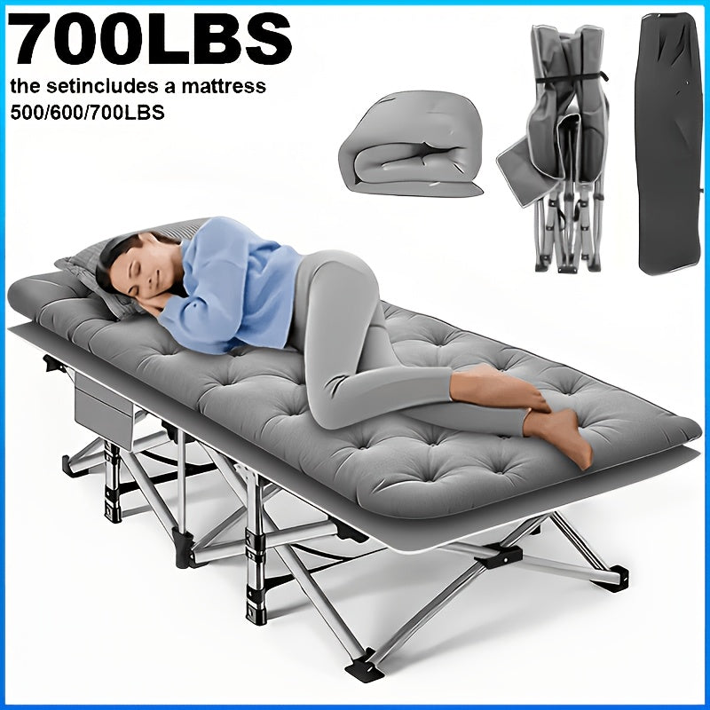 Portable Folding Bed & Camping Cot - 500, 600 & 700 lbs Capacity - Adult Guest Bed - Outdoor, Camping, Yard & Lunch Break - Black & Grey - With or Without Mattress
