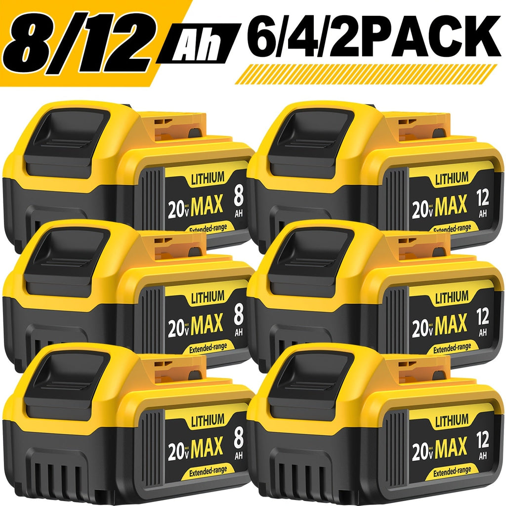 DeWalt 20V MAX Compatible Replacement Battery 8Ah/12Ah - DCB200 DCB204 DCB206 DCB201 DCB203 DCB181 DCB180 - DCD/DCF/DCG Series Cordless Power Tools - 2/4/6 Pack