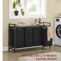 4-Compartment Laundry Sorter & Hamper, 42.3 Gallon Total (4x10.6 Gal), 4 Pull-Out Oxford Fabric Bags, Slatted Ventilation Shelf, 0.8" Steel Frame, Anti-Tip Kit, 45.7"x13"x28.4", Rustic Brown & Black