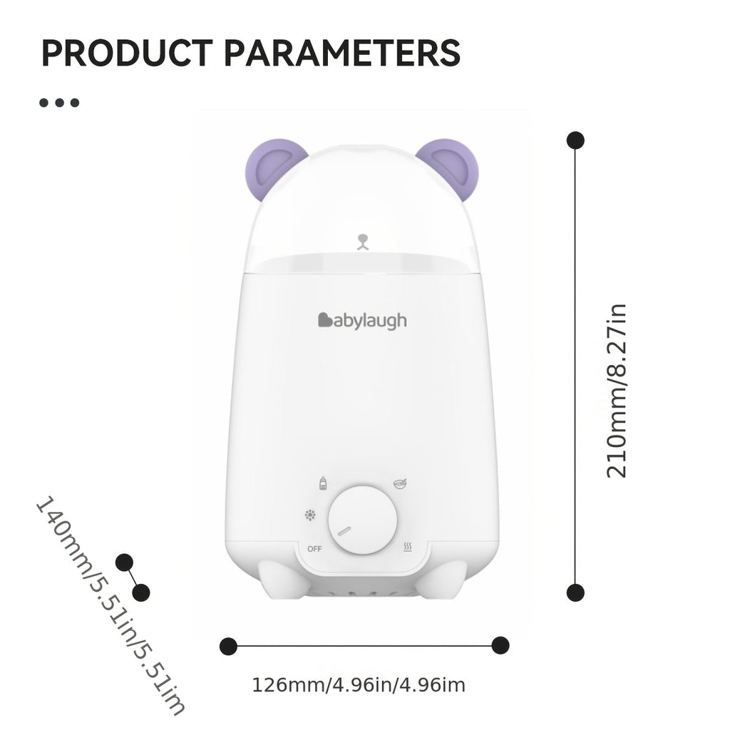 Babylaugh 5-in-1 Bottle Warmer & Steam Sterilizer, 3-Minute Fast Heating for Breast Milk Formula Bags & Food Jars, 100°C Steam Cleaner, Universal Fit Bottles up to 2.95", Purple