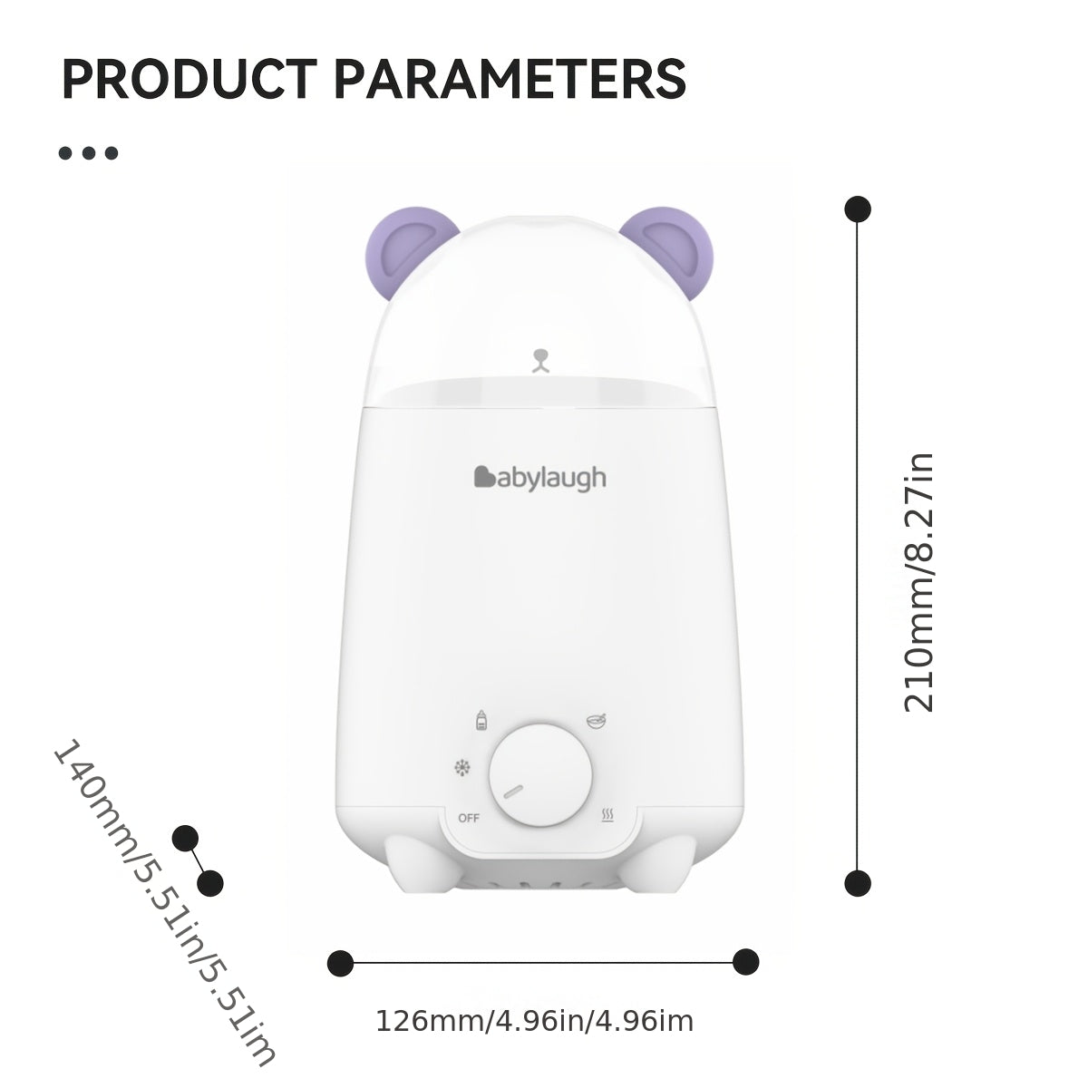 Babylaugh 5-in-1 Bottle Warmer & Steam Sterilizer, 3-Minute Fast Heating for Breast Milk Formula Bags & Food Jars, 100°C Steam Cleaner, Universal Fit Bottles up to 2.95", Purple