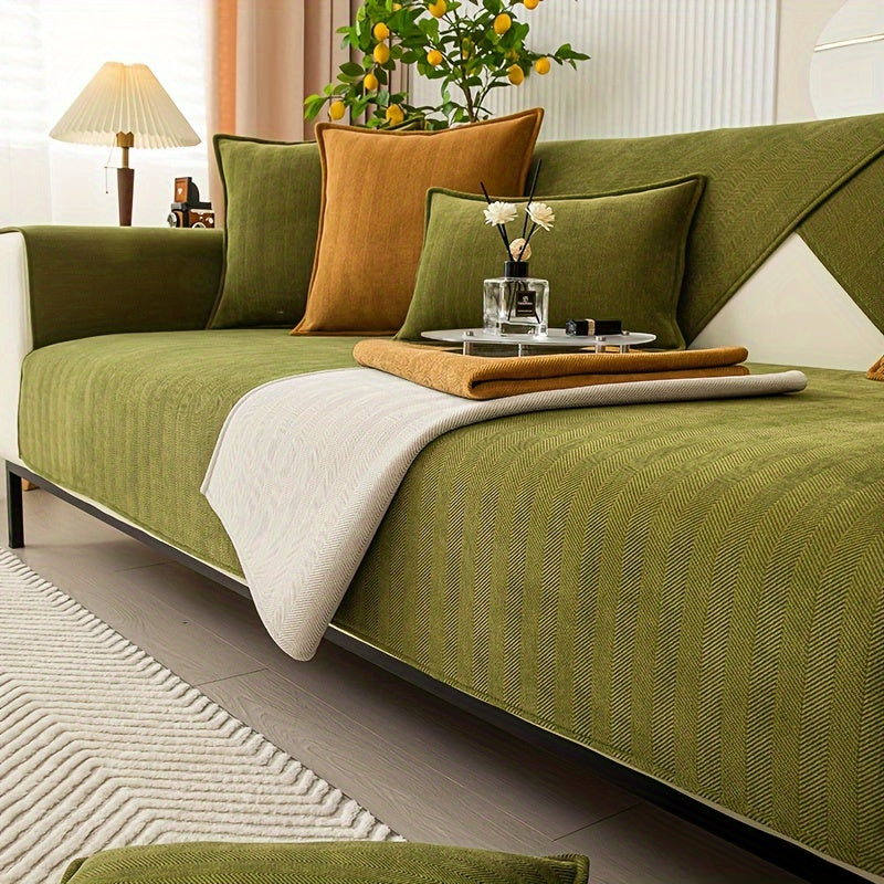 Chenille Ribbed Sofa Cover - Non-Slip, Pet-Friendly, Machine Washable Stretch Jacquard Couch Protector for 1, 2, 3 & 4-Seater & Sectional - Backrest, Handrail & Pillow Case - 9 Colors