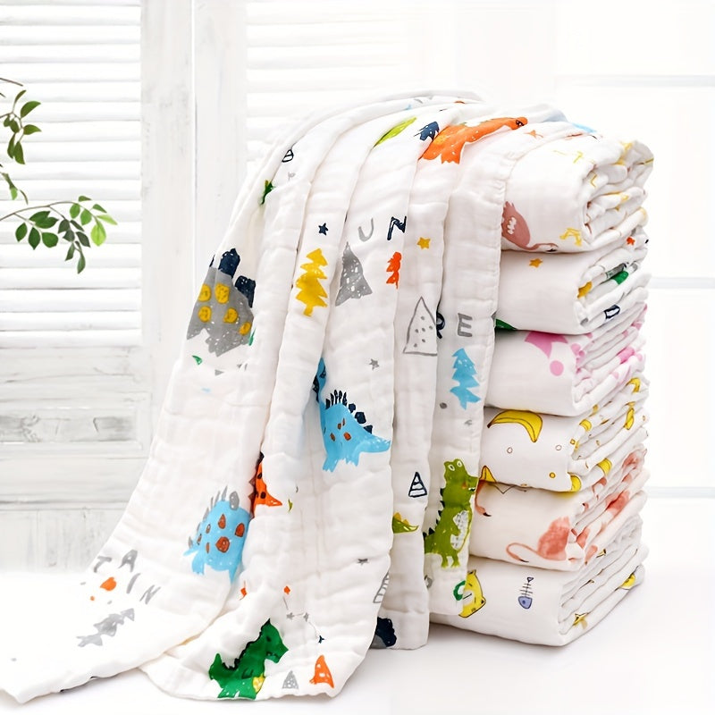 Baby Bath Towel Wrap for Newborns, Soft Absorbent 4-Layer Muslin Gauze Cotton Hooded Bath Towel Blanket for Infants & Toddlers, Cute Print Baby Shower Gift for Boys & Girls