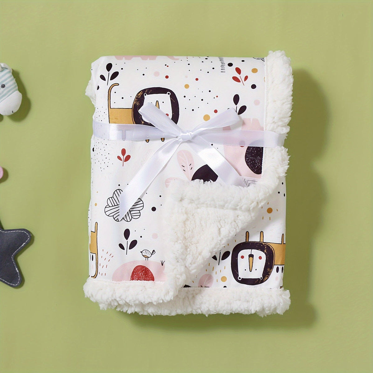 Double-Layer Baby & Kids Blanket with Cute Animal Prints, Soft Thick Polyester Throw for Infants & Toddlers, Machine Washable Spring Autumn Blanket for Boys & Girls, Baby Shower Gift