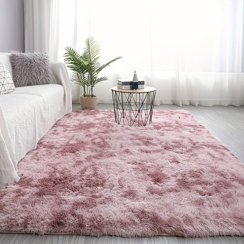 Ultra Soft Plush Tie-Dye Area Rug – Thick Fluffy 63”×90.5” Living Room & Bedroom Rug Easy Care in Light Gray Dark Gray Light Pink & Black