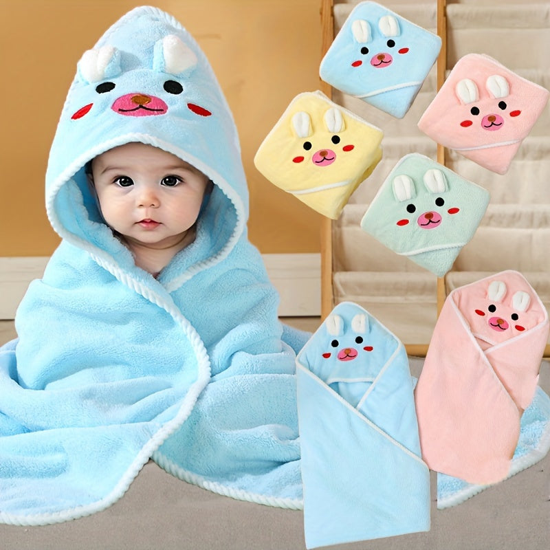 Kids' Animal Hooded Bath Towel, 31.5" x 31.5" Soft Breathable Highly Absorbent Kids Bath Towel with Twisted Edge Reinforcement, Powder, Green & Blue