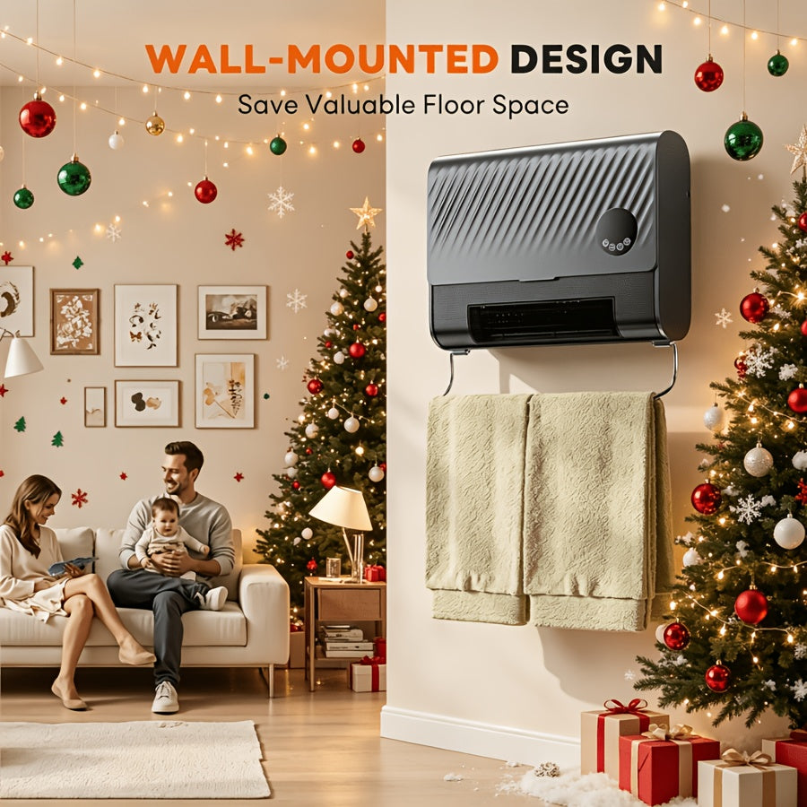 1500W Smart Wall-Mounted Space Heater – 3 Heat Settings Remote & Touch Control 12H Timer Fast Heating Overheat Protection for Bedroom Bathroom & Office in Black