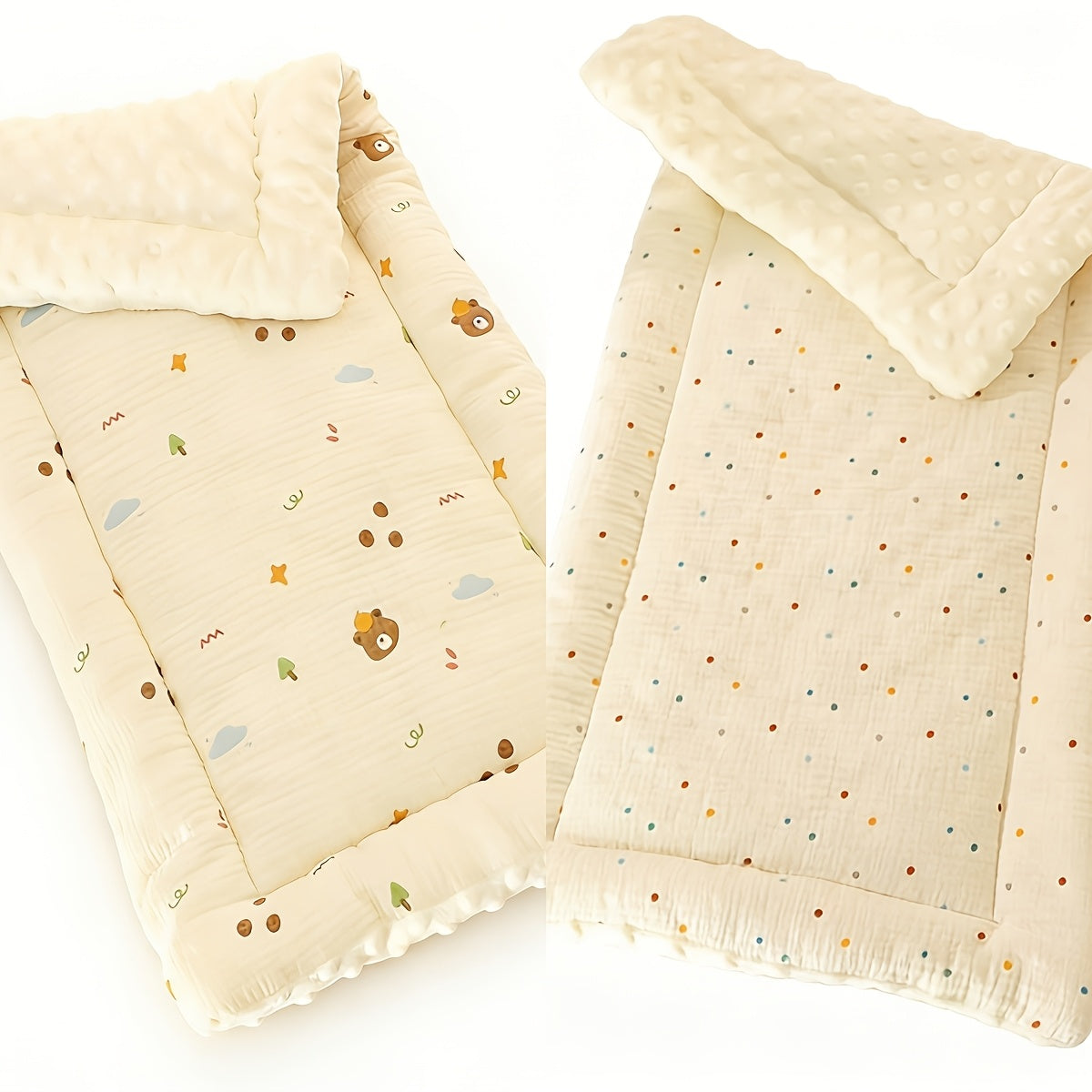 Soft Gauze Baby Stroller Mattress Pad, Breathable Comfortable Stroller Liner for Newborns & Infants, 6 Cute Styles Including Tulip Bear Pink Bunny & Color Dots