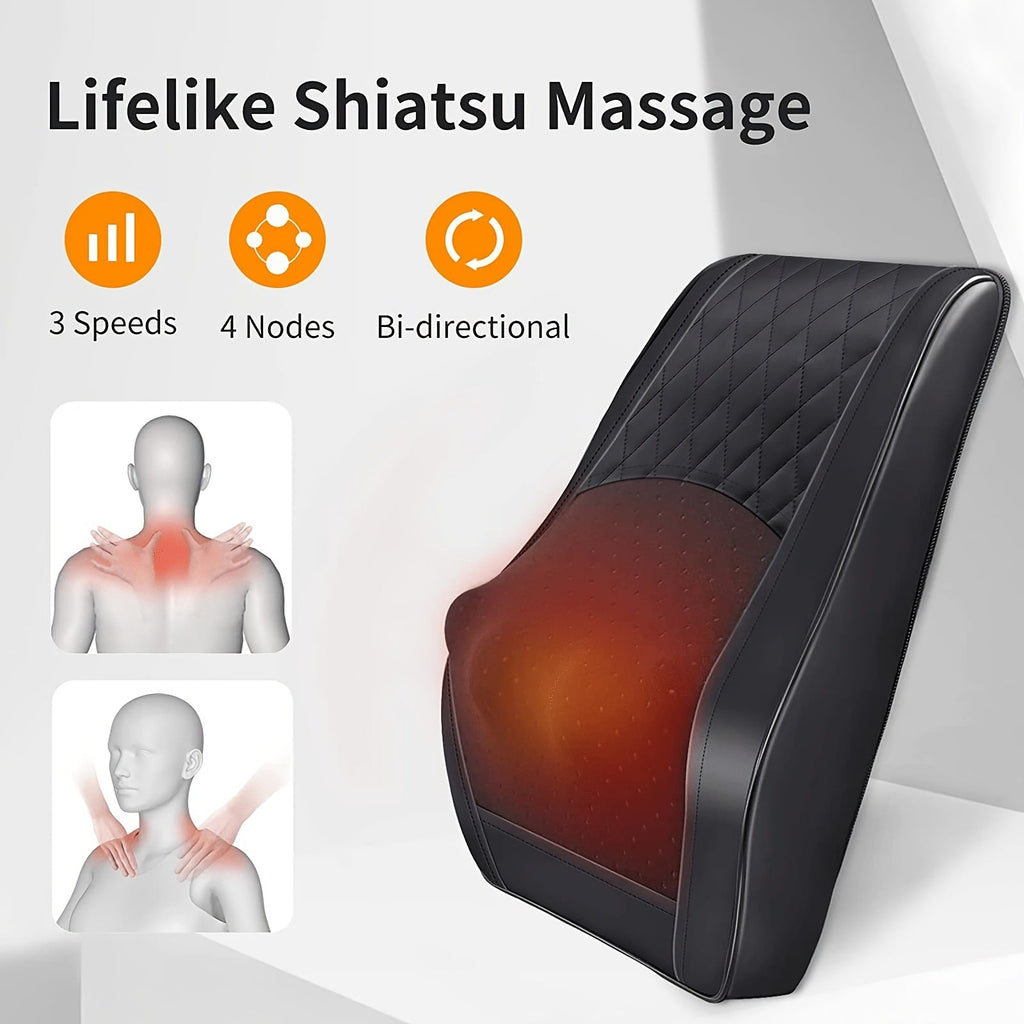 Shiatsu Neck & Shoulder Massager with Heat - Kneading, Rolling & Vibrating for Neck Traps Back Legs, Portable for Home Office Travel, Gift for Men & Women - Black & Brown