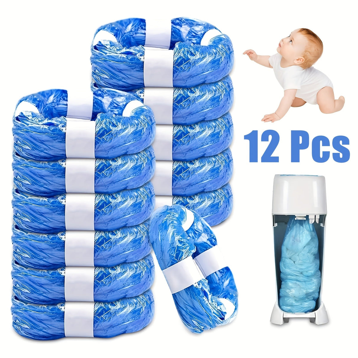 Diaper Pail Refill Bags 9/12/15 Pack, 177-Inch Nappy Bin Liner Disposal Bags Compatible with Tommee Tippee, Angelcare, Diaper Genie, Litter Genie, Twist & Click Diaper Bin