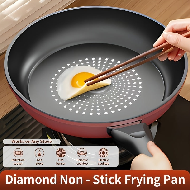 Cast Iron Skillet Nonstick Fry Pan - Induction Compatible, Lightweight & Smokeless - Diamond Pattern - For Gas & Smooth Stovetops - Steak, Pancakes & Breakfast - Red