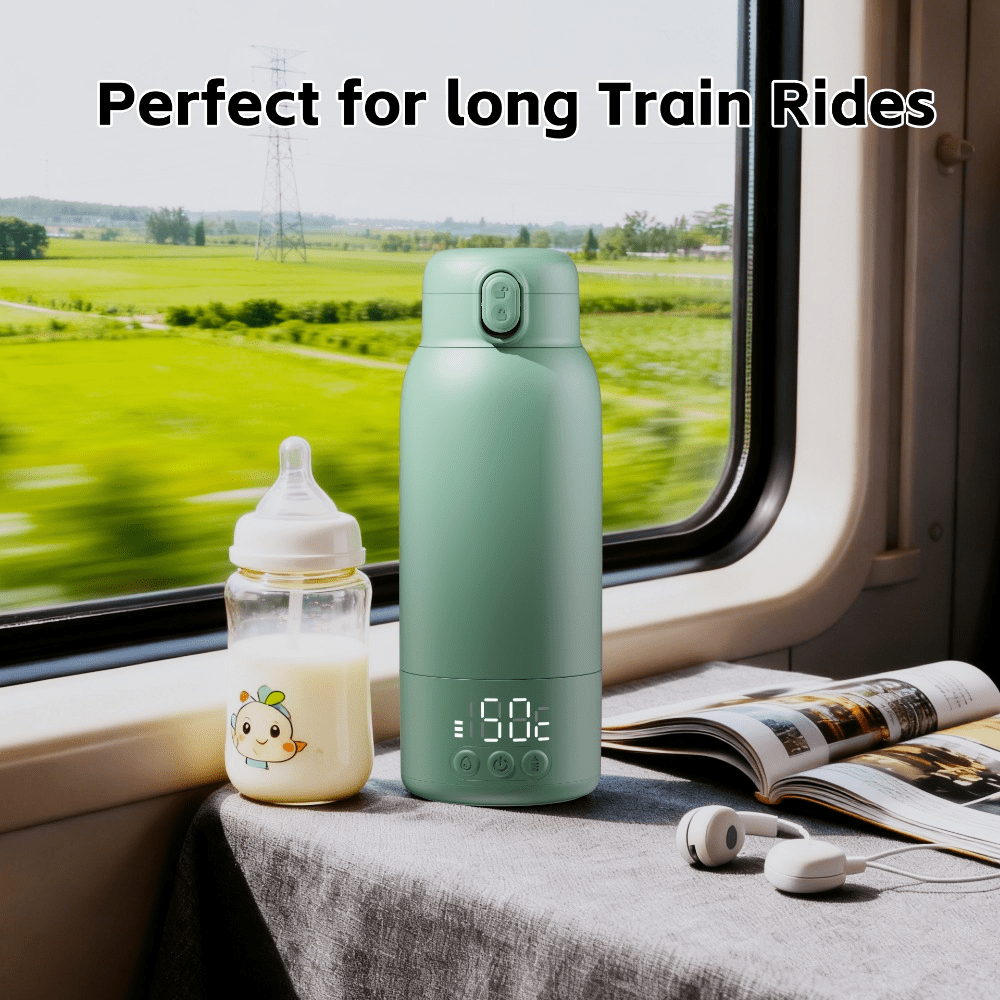 Portable Baby Bottle Warmer with Dual Heating Modes, 17oz Rapid Heating for Breast Milk & Water, Cordless Travel & Outdoor Bottle Warmer for On-the-Go Feeding, Green